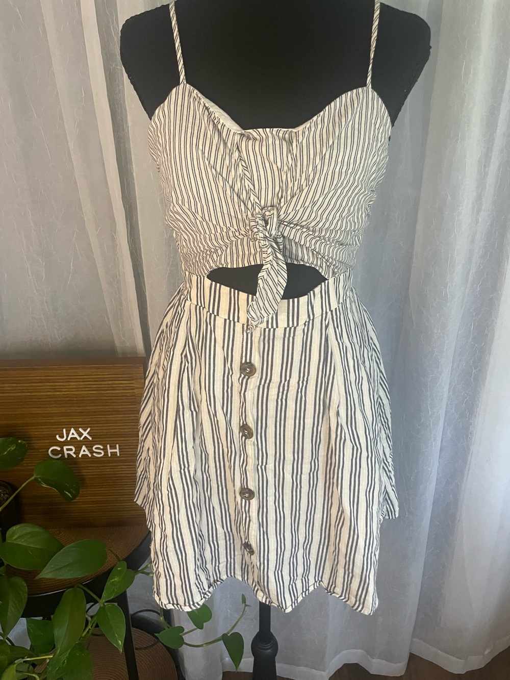 Hayden White & Navy Striped Tie-Front Mini Dress